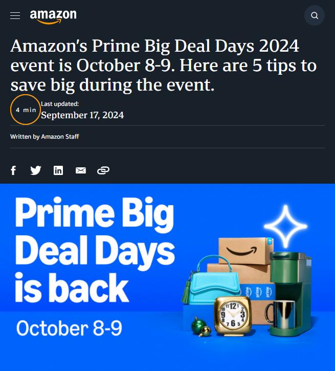 亚马逊秋季Prime Day大促定档10月8日-9日